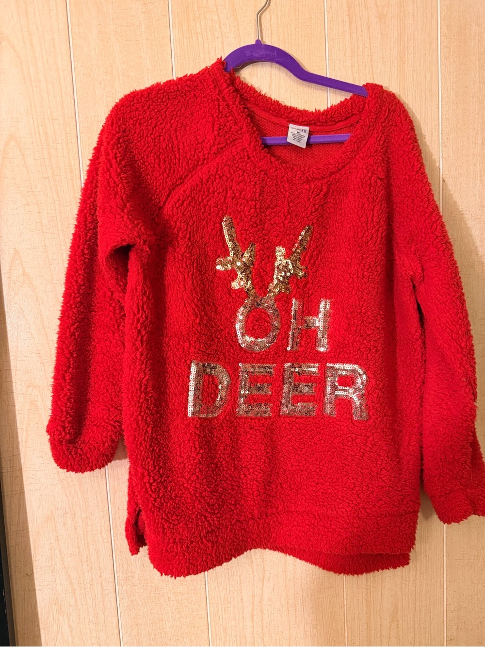 Cozy Red 'Oh Deer' Sequin Sherpa Sweater